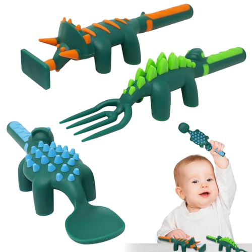 3 Stück Kinder Besteckset Dinosaurier,Baby Besteck Set,Kindergeschirr,Baby Löffel Gabel Set,Fördert Gesunde Essgewohnheiten der Kinder,Geschenk für wählerische Esser von FWHFNB