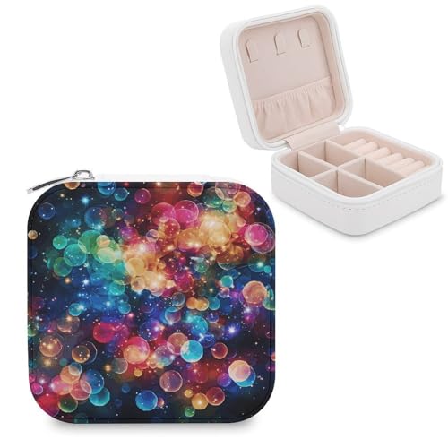 FWJZDSP Bunte Schmuckschatulle mit Regenbogensternen für Damen, tragbares Reiseetui für Schmuck aus PU-Leder, kleine Aufbewahrungsbox für Halsketten, Ohrringe und Ringe von FWJZDSP