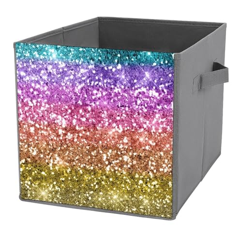 FWJZDSP Funkelnde Regenbogen-Luxus-Aufbewahrungswürfel, faltbare Stoff-Aufbewahrungsbehälter mit zwei Griffen, faltbare Würfelkörbe für Regale, Schrank-Organizer und Aufbewahrungsbox von FWJZDSP