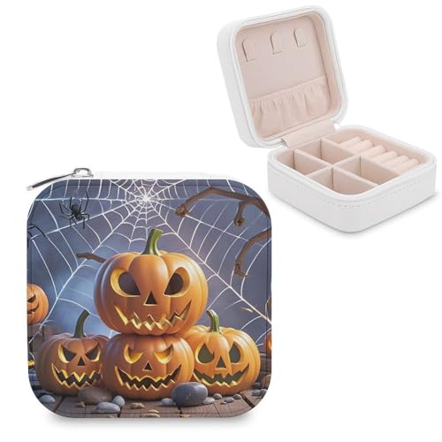 FWJZDSP Kürbisspinne-Schmuckkästchen für Damen, tragbares Reiseetui aus PU-Leder für Schmuck, kleine Aufbewahrungsbox für Halsketten, Ohrringe und Ringe FWJZDSP Kürbisspinne-Schmuckkästchen für Damen, tragbares Reiseetui aus PU-Leder für Schmuck, kleine Aufbewahrungsbox für Halsketten, Ohrringe und Ringe von FWJZDSP