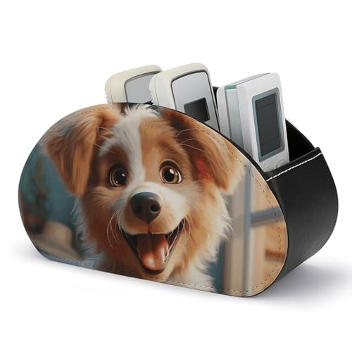 FWJZDSP Niedliche Aufbewahrungsbox für Fernbedienungen mit Hund, mit 5 Fächern, Fernbedienungs-Organizerbox aus Leder für Beistelltisch, stilvoller TV-Zubehörhalter für Wohnzimmer, Schlafzimmer, Büro FWJZDSP Niedliche Aufbewahrungsbox für Fernbedienungen mit Hund, mit 5 Fächern, Fernbedienungs-Organizerbox aus Leder für Beistelltisch, stilvoller TV-Zubehörhalter für Wohnzimmer, Schlafzimmer, Büro von FWJZDSP