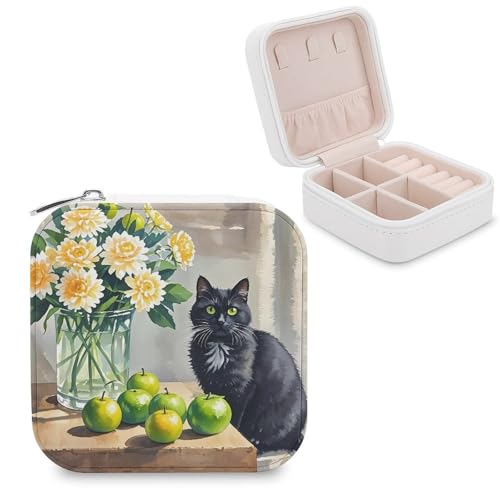 FWJZDSP Schmuckschatulle mit Katzenmotiv für Damen, tragbarer Schmuck-Organizer aus PU-Leder, Reiseetui, kleine Aufbewahrungsbox für Halsketten, Ohrringe und Ringe FWJZDSP Schmuckschatulle mit Katzenmotiv für Damen, tragbarer Schmuck-Organizer aus PU-Leder, Reiseetui, kleine Aufbewahrungsbox für Halsketten, Ohrringe und Ringe von FWJZDSP