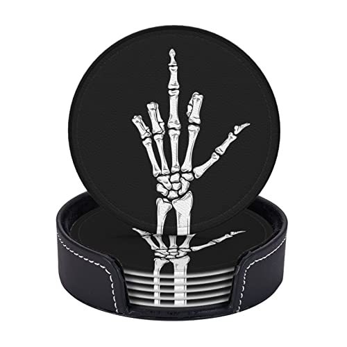 Moderne Untersetzer für Getränke, runde Tassenuntersetzer, 6er-Set für Familien, Moderne runde Tassenunterlage, Skelett zeigt Mittelfinger Moderne Untersetzer für Getränke, runde Tassenuntersetzer, 6er-Set für Familien, Moderne runde Tassenunterlage, Skelett zeigt Mittelfinger von FWJZDSP