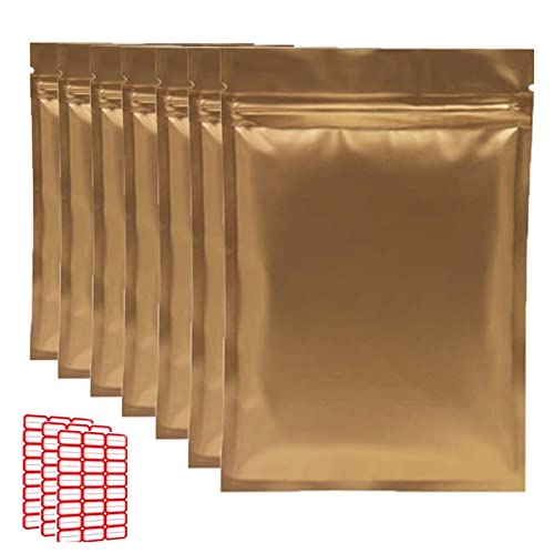 FWKTG 100 Stück Mylar-Beutel mit Reißverschluss, Mylar Frischhaltebeutel wiederverwendbar, Profi- Folienbeutel Verpackung für Lebensmittel – BPA-frei, Sehr Stark & Reißfest, Gold (Size : 12x18CM) von FWKTG