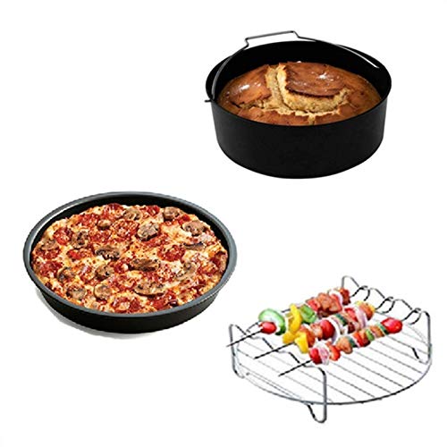 FWKTG 6/7/8 Zoll Luftfritteuse Zubehör Set Friteuse Airfryer Accessoires 3 Stücke Passend für 2.6L - 5.8L luftfrittierer, Heißluftfritteuse Zubehor Backform, Pizza Pan, Grillrost von FWKTG