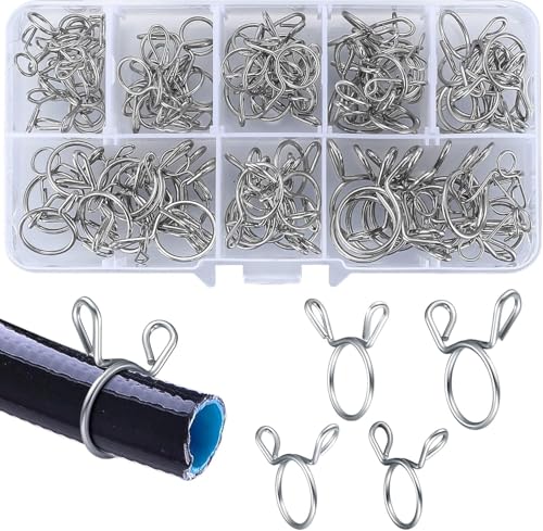 100 Stück Schlauchfederklemmen Sortiment Kit - Kraftstoffleitung & Wasserleitung Schlauchschellen, Rohrfederklemmen für Motorräder, Roller, Luftschläuche & DIY-Projekte (5-14 mm Größen) von FWORUAIS