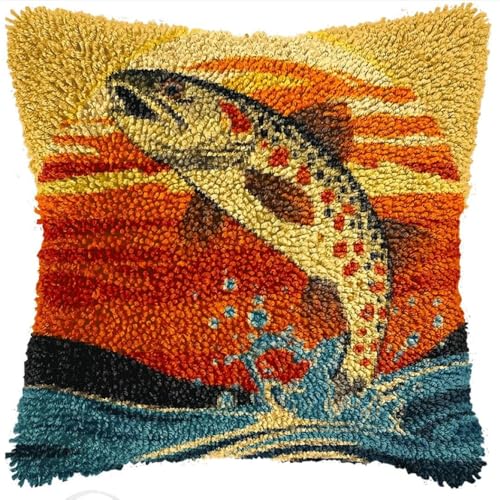 KnüpfKissen Set Erwachsene Kinder mit vordruck Forelle Fisch Jumping Sunset Braun knüpfteppich zum selber knüpfen Kissenbezug Anfänger DIY Handarbeit Stickerei Sets Handgemachtes Handwerk Sofa Wohnkul KnüpfKissen Set Erwachsene Kinder mit vordruck Forelle Fisch Jumping Sunset Braun knüpfteppich zum selber knüpfen Kissenbezug Anfänger DIY Handarbeit Stickerei Sets Handgemachtes Handwerk Sofa Wohnkul von FWRTYCB