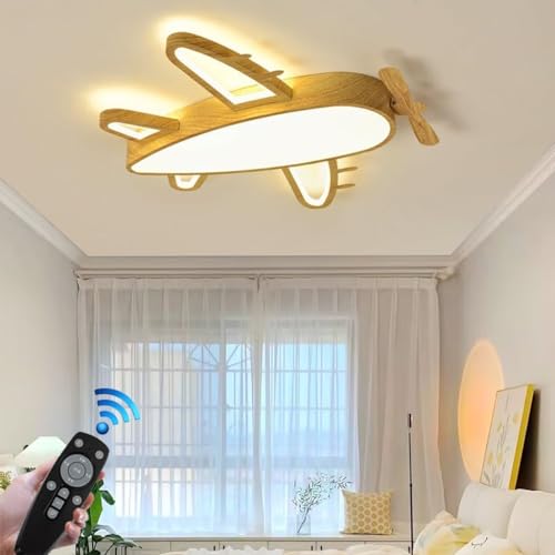 Deckenlampe LED Kinderzimmerbeleuchtung Deckenleuchte Flugzeug Kreatives Design Dimmbare Holzdeckenleuchte mit Fernbedienung 3000K-6000K Moderne Leuchten Schlafzimmer Wohnzimmer Schlafzimmer Mädchen(G von FWX