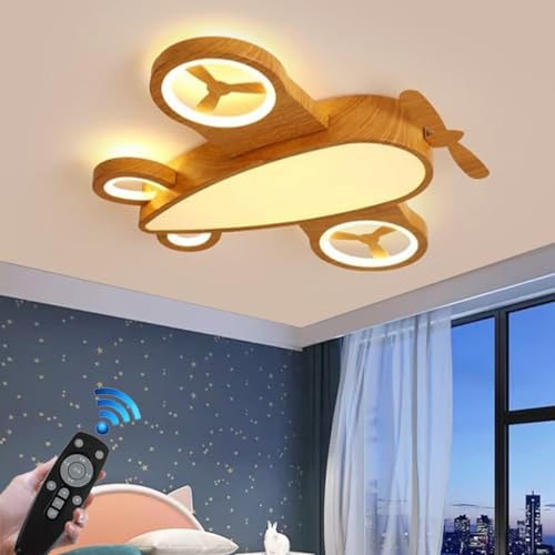 Deckenlampe LED Kinderzimmerbeleuchtung Deckenleuchte Flugzeug Kreatives Design Dimmbare Holzdeckenleuchte mit Fernbedienung 3000K-6000K Moderne Leuchten Schlafzimmer Wohnzimmer Schlafzimmer Mädchen(G von FWX