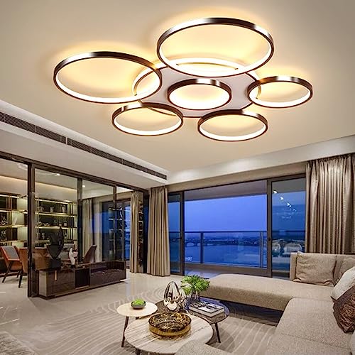 FWX Deckenleuchte LED große moderne Deckenlicht Innenwohnzimmerleuchte braune runde Deckenlampe dimmbare Metallbeleuchtung mit Fernbedienung Restaurant Schlafzimmer Bar Coffee Shop Pendelleuchte(Größe von FWX
