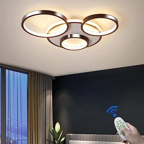 FWX Deckenleuchte LED große moderne Deckenlicht Innenwohnzimmerleuchte braune runde Deckenlampe dimmbare Metallbeleuchtung mit Fernbedienung Restaurant Schlafzimmer Bar Coffee Shop Pendelleuchte(Größe von FWX