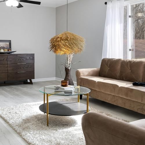 FWX Handgewebte Pendelleuchte Rattan E27 kreative Dekoration Restaurant Lampe Bar Kronleuchter Home Retro Pastoral Stil Hängelampe Schlafzimmer Garderobe Korridor Eingangsbeleuchtung(Natural,40CM) von FWX