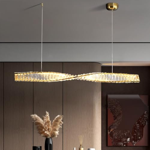 FWX Kronleuchter Modern Dimmbar Esstisch LED Lange Kristall Pendelleuchten Goldene Kronleuchter mit Fernbedienung Kreative Athen Deckenleuchte Esstisch Schlafzimmer Küche Bar Dekoration(Größe:100cm) FWX Kronleuchter Modern Dimmbar Esstisch LED Lange Kristall Pendelleuchten Goldene Kronleuchter mit Fernbedienung Kreative Athen Deckenleuchte Esstisch Schlafzimmer Küche Bar Dekoration(Größe:100cm) von FWX