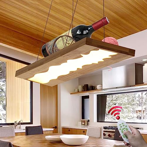 FWX LED Hängeleuchte Modern 36W Esszimmer Dimmbar Holz Hängelampe Hoehenverstellbar Eichenbrett Pendelleuchte Wohnzimmer Mit Fernbedienung Café Industrie Kronleuchter Bar Küche Büro Deckenleuchte von FWX
