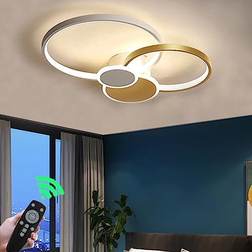 FWX Moderne LED Deckenleuchte Großes Wohnzimmer Dimmbare Deckenlampe Mit Fernbedienung Deckenlicht Runde Ringe Kreatives Design Metall Acryl Beleuchtung Esszimmer Schlafzimmer Dekoration Pendelleuchte von FWX