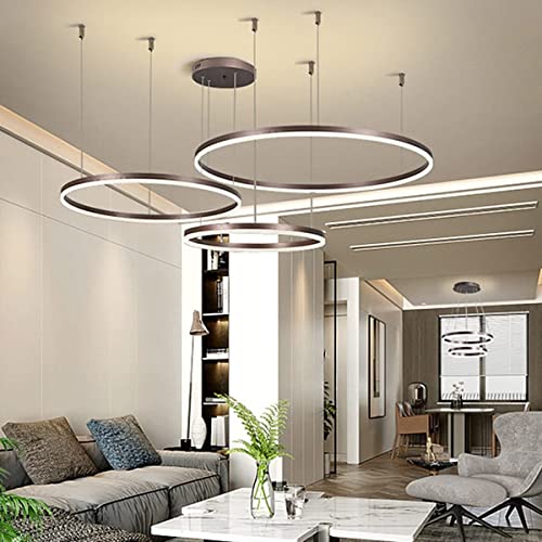 FWX Pendelleuchte Modern Ring LED Dimmbar Wohnzimmer Kronleuchter Mit Fernbedienung Schick Hängeleuchte Schlafzimmer Salon Esszimmer Leuchter Verstellbare Höhe Kombination Hängelampe von FWX