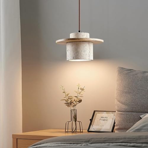 FWX Pendelleuchte aus natürlichem Marmor 1-flammige Nachttisch Hängelampe Mid Century Retro Kücheninsel nordisches Bauernhausdesign E27 Holzkronleuchter für Esszimmer Nachttisch Café Restaurant(1 ligh von FWX