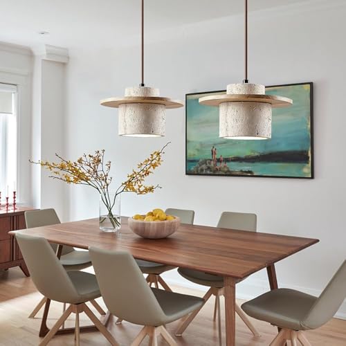 FWX Pendelleuchte aus natürlichem Marmor 1-flammige Nachttisch Hängelampe Mid Century Retro Kücheninsel nordisches Bauernhausdesign E27 Holzkronleuchter für Esszimmer Nachttisch Café Restaurant(2 ligh von FWX