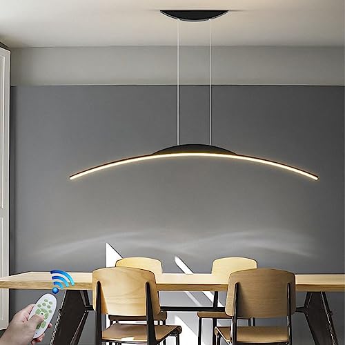 Hängeleuchte LED Bogen dekorative Innenbeleuchtung Metall dimmbar modern Pendellampe Esstisch Acryl Kronleuchter mit Fernbedienung für Wohnzimmer Esszimmer Küche Gästezimmer Deckenleuchte(Color:Schwar von FWX
