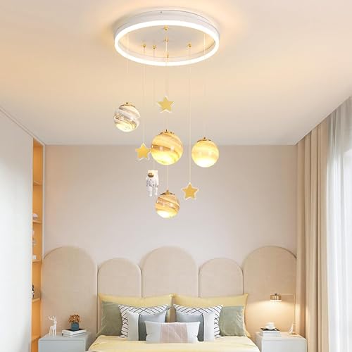 Kinder Kronleuchter LED Deckenleuchte Dimmbar Planet Kronleuchter Kinderzimmer Lampe Modernes Design Mond Astronaut Deckenlampe mit Fernbedienung Kronleuchter Kinderzimmer Schlafzimmer Beleuchtung von FWX