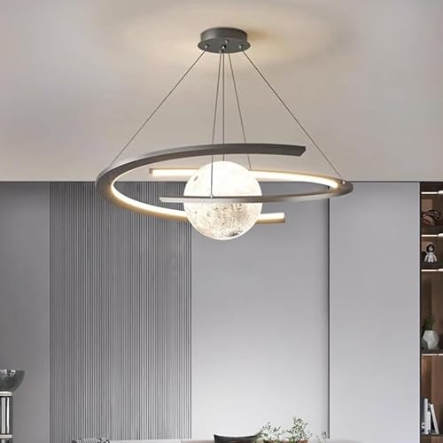 Kronleuchter Kinderzimmer Modern Space Star Hängelampe LED Dimmbar Pendelleuchte Acryl Planet Erde Ball Kunst Home Decor Fantasy Interior Kinderbeleuchtung Cartoon Deckenleuchte(Color:Schwarz,Größe:60 von FWX