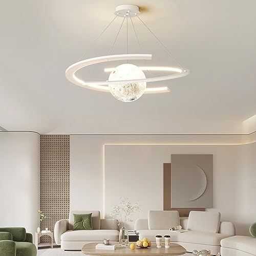 Kronleuchter Kinderzimmer Modern Space Star Hängelampe LED Dimmbar Pendelleuchte Acryl Planet Erde Ball Kunst Home Decor Fantasy Interior Kinderbeleuchtung Cartoon Deckenleuchte(Color:Weiß,Größe:60cm) von FWX