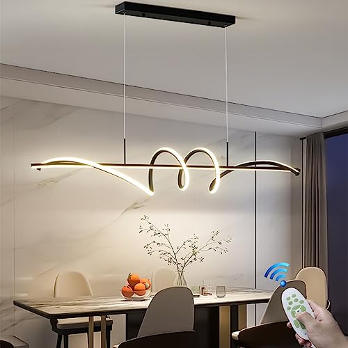 Kronleuchter Modern Led für Esszimmer Dimmbar 3000k~6500k Fernbedienung Schwarz Spirale Form Pendelleuchten 50w Höhe Einstellbar Hängende Lichter für Esszimmer Küche Insel Restaurant Lampe (Color : S von FWX