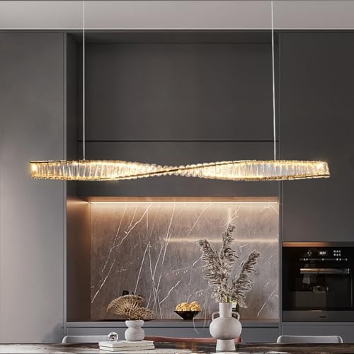 Kronleuchter modernes Restaurant LED lange lineare Kristall Pendelleuchten goldene dimmbare Hängelampe mit Fernbedienung kreative Persönlichkeit Deckenbeleuchtung Esstisch Schlafzimmer Küche Bar(Größe von FWX