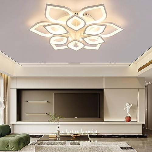 LED Deckenlampe Modern Großer Wohnzimmer Schlafzimmer Deko Lampe Deckenleuchte Dimmbar mit Fernbedienung Deckenlicht Blume Design Decke Pendelleuchte Acryl Schirm für Esstisch Wohn Küche Bad Leuchten von FWX