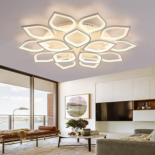 LED Deckenlampe Modern Großer Wohnzimmer Schlafzimmer Deko Lampe Deckenleuchte Dimmbar mit Fernbedienung Deckenlicht Blume Design Decke Pendelleuchte Acryl Schirm für Esstisch Wohn Küche Bad Leuchten von FWX