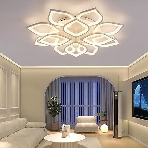 LED Deckenlampe Modern Großer Wohnzimmer Schlafzimmer Deko Lampe Deckenleuchte Dimmbar mit Fernbedienung Deckenlicht Blume Design Decke Pendelleuchte Acryl Schirm für Esstisch Wohn Küche Bad Leuchten von FWX