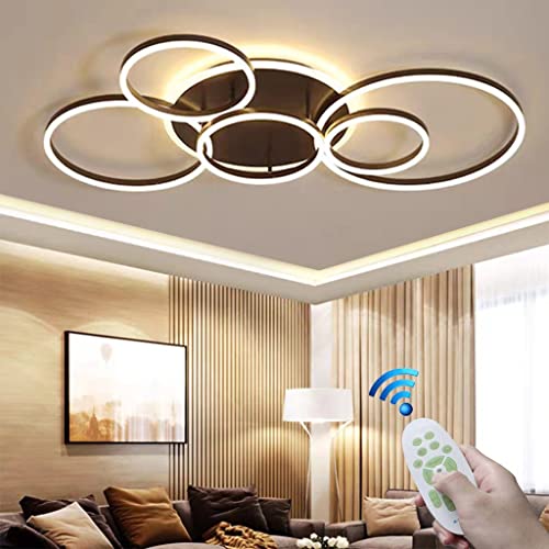 LED Deckenleuchte Moderne Innenbereich Deckenlampe Kreativer Kronleuchter Mit Fernbedienung Dimmbarer Deckenstrahler Round 6 Circle 86W Schlafzimmer Acryl Aluminium Wohnzimmer Leuchte ( Color : Braun von FWX