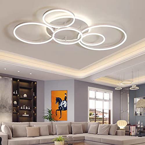 FWX LED Deckenleuchte Moderne Innenbereich Deckenlampe Kreativer Kronleuchter Mit Fernbedienung Dimmbarer Deckenstrahler Round 6 Circle 86W Schlafzimmer Acryl Aluminium Wohnzimmer Leuchte(Color:Weiß) von FWX