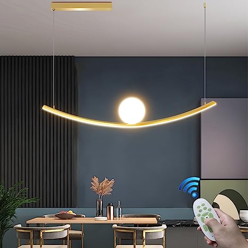 LED moderner Kronleuchter Esstischlampe Gold höhenverstellbar Pendelleuchte Dreifarbenlicht verstellbar Innenbeleuchtung Restaurant Hängelampe Schlafzimmer Wohnzimmer Flur Metall Deckenleuchte von FWX