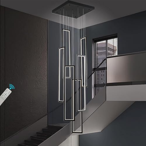 Pendelleuchte Modern LED Geometrie Wohnzimmerlamp Aluminium Treppe Kronleuchter Vordertür Schlafzimmer Hängeleuchte Schwarz Salon Esszimmer Deckenleuchte Acryl Hängelampe(Color:Dimmbar,Größe:6 heads) von FWX