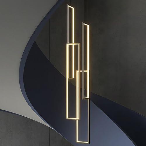 Pendelleuchte Modern LED Geometrie Wohnzimmerlamp Aluminium Treppe Kronleuchter Vordertür Schlafzimmer Hängeleuchte Schwarz Salon Esszimmer Deckenleuchte Acryl Hängelampe(Color:Warm ligh,Größe:4 heads von FWX
