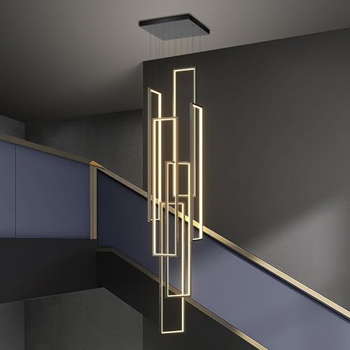Pendelleuchte Modern LED Geometrie Wohnzimmerlamp Aluminium Treppe Kronleuchter Vordertür Schlafzimmer Hängeleuchte Schwarz Salon Esszimmer Deckenleuchte Acryl Hängelampe(Color:Warm ligh,Größe:6 heads von FWX