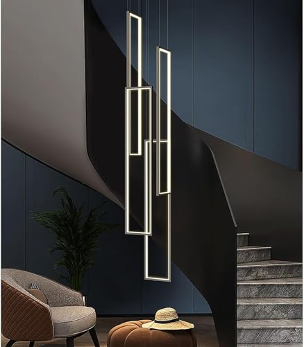 Pendelleuchte Modern LED Geometrie Wohnzimmerlamp Aluminium Treppe Kronleuchter Vordertür Schlafzimmer Hängeleuchte Schwarz Salon Esszimmer Deckenleuchte Acryl Hängelampe(Color:weißes Licht,Größe:4 he von FWX