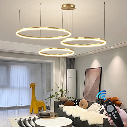 Pendelleuchte Modern Ring LED Dimmbar Wohnzimmer Kronleuchter Mit Fernbedienung Schick Hängeleuchte Schlafzimmer Salon Esszimmer Leuchter Verstellbare Höhe Kombination Hängelampe(Color:Gold,Größe:40+6 von FWX