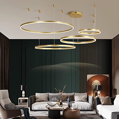 FWX Pendelleuchte Modern Ring LED Dimmbar Wohnzimmer Kronleuchter Mit Fernbedienung Schick Hängeleuchte Schlafzimmer Salon Esszimmer Leuchter Verstellbare Höhe Kombination Hängelampe von FWX