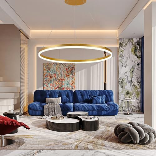 Pendelleuchte Moderne LED Esstisch Kronleuchter Wohnzimmer Dimmbar mit Fernbedienung Kreativ Pendellampe Rund Ringe Hängeleuchte Metall Acryl Hängelampe Esszimmer Lampe Wohnzimmer Leuchte(Color:Gold,G von FWX