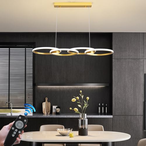 Pendelleuchte moderne dimmbare Hängelampe LED Esstischbeleuchtung 3000 K-6500 K höhenverstellbar Esszimmer Kreis Design kreativer Stil Lampe Esstisch Schreibtisch Deckenleuchte Kronleuchter(Color:Gold von FWX