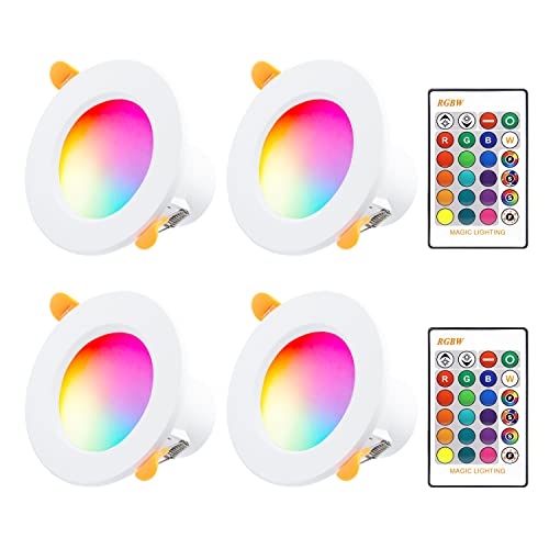 FWoche LED Einbaustrahler RGB led deckenleuchte 10W Warmweiß Deckenstrahler LED Einbauleuchte Rund Deckenspots Deckeneinbaustrahler mit 2 IR Fernbedienung für Wohnzimmer,Schlafzimmer (4er-Pack) von FWoche