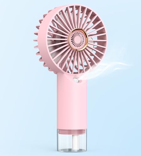 FXI Mini Handventilator mit Feuchtigkeitsfunktion, Tragbarer Taschenventilator USB-C Wiederaufladbarer, 3 Geschwindigkeiten Ventilator für Reisen/Sommer (Rosa) von FXI