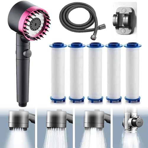 Duschkopf mit Schlauch, Duschkopf Wassersparend mit 3 Modi Strahlarte 6 Filter Massage Hochdruck Duschkopf Multifunktions Handbrause Duschbrause,Black von FXKJ