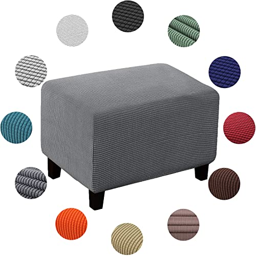 FXKJ Hockerbezug Fußhocker Schonbezug Ottomane Elastisch Husse Quadratische Stretch Hocker Bezug Waschbar Sofa Fußbank Abdeckung Möbel Beschützer,S,Dark Gray von FXKJ