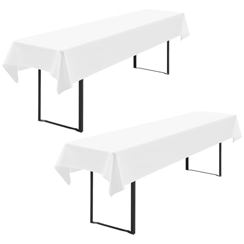 2-Pack Weiße Bier Tischdecke 250 x 110 cm Polyester Bier Tischdecke, Waschbare und Langlebige Tischdecke Tischdeckes für Garten Partys Geburtstagsfeier oder Grill (Weiß) von FXKS