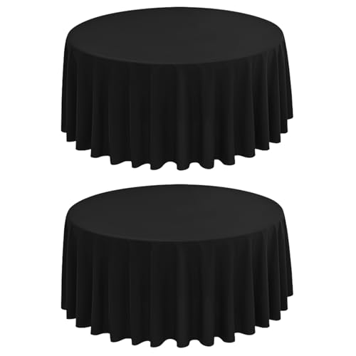 2 Stück Schwarze Runde Tischdecke 153 cm, Runde Polyester-Tischdecke, Flecken- und Knitterfeste Tischdecke, Waschbare Runde Tischdecken aus Stoff für Hochzeit, Bankettparty, Restaurant, Essen von FXKS