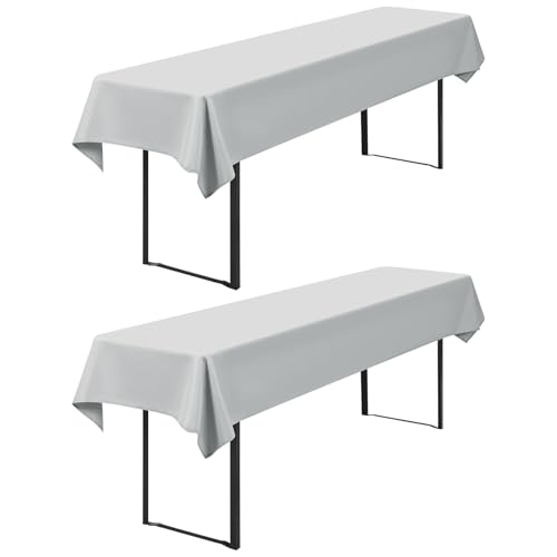 2 Stück Hellgrau Biertisch Tischdecke 250x100cm,Universal für 50cm u.70cm Bier Tischdecke für Biertisch, Opaque Polyester Tischdecke Bierzeltgarnitur,Tischdecken Rechteckige Tischdecken Waschbar von FXKS