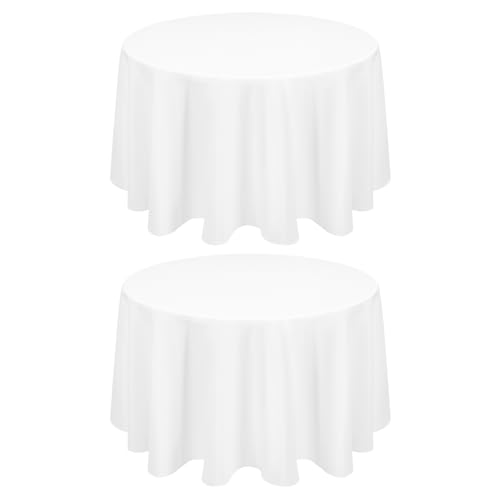 2 Stück Weiß Runde Tischdecke 153 cm,Kreis Polyester Tischdecke Abwaschbar, Fleck und Falten beständige Tischdecke,Stoff Runde Tischwäsche für Hochzeit Bankett Party Restaurant Dining von FXKS